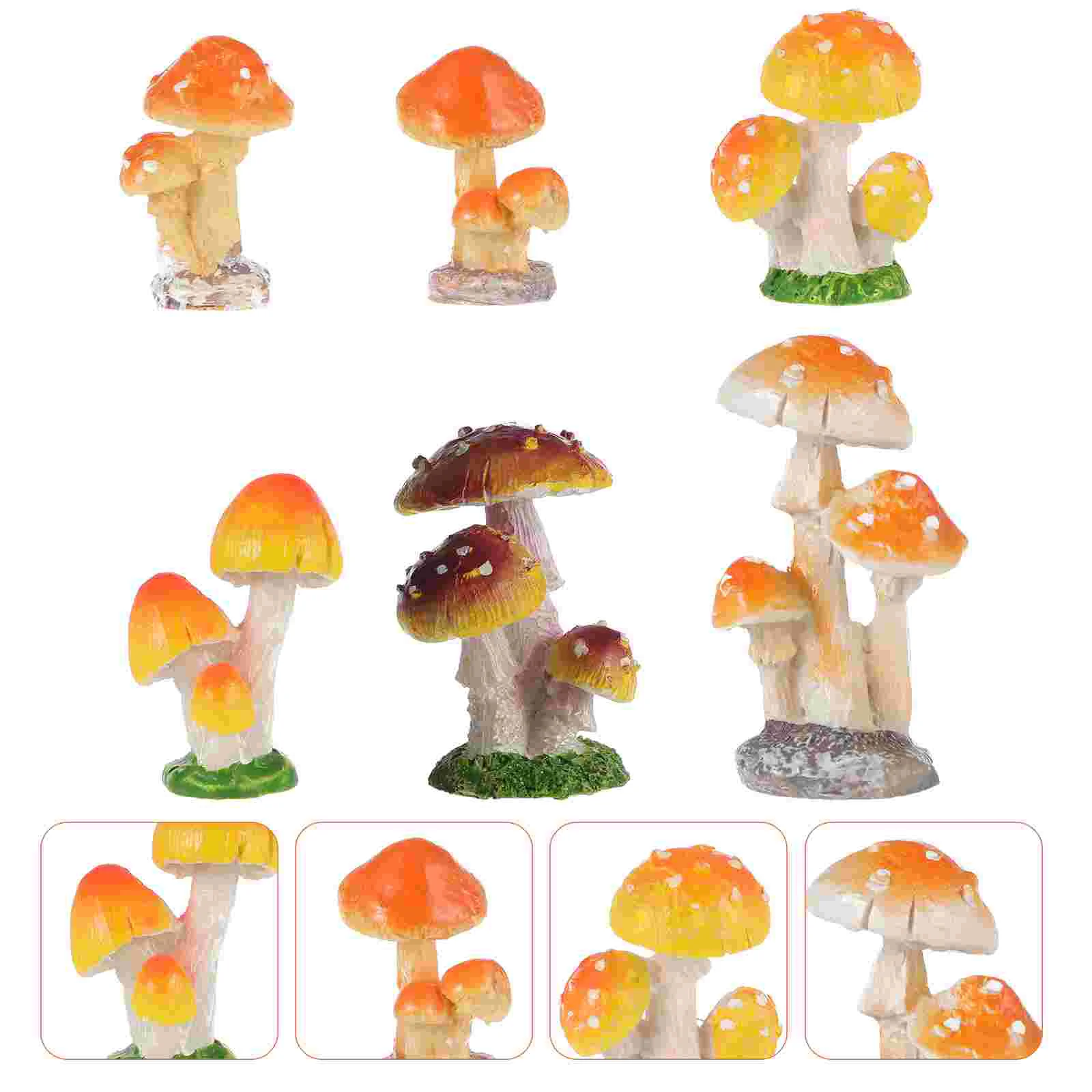 

Home Decor Mini Mushroom Statue Miniatures Decoration Resin Diy Garden Ornament Micro Landscape Mini 6Pcs