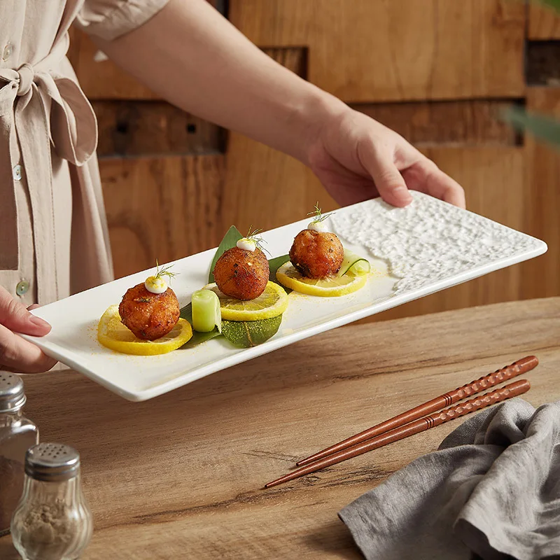 

Rectangular Plates Western-style Flat Plate Luxurious Dishes Tableware High-grade Sense, White Ceramic Sushi Plates.