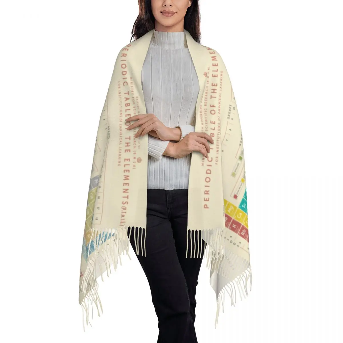 Elements Periodic Table Tassel Scarf Women Soft Science Chemistry Chemical Shawl Wrap Female Winter Scarves