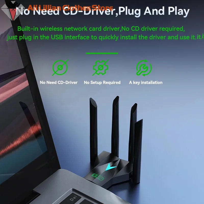 핫세일 1300Mbps USB 3.0 듀얼 밴드 WiFi 어댑터 5G 2.4G 무선 드라이버 불필요 네트워크 카드 데스크탑 노트북 멀티미디어 스트리밍용