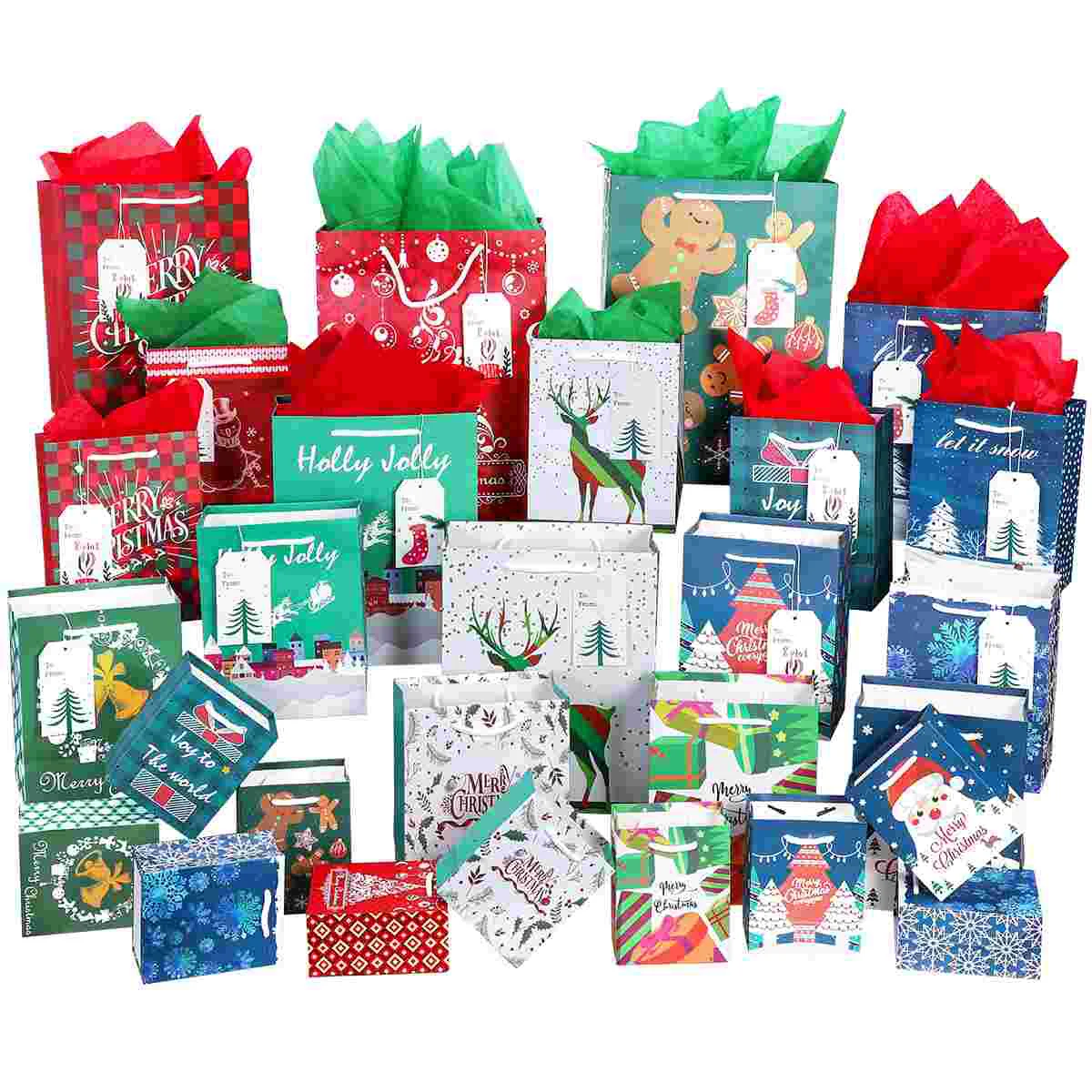 

UNOMOR 28PCS Christmas Gift Bags Treat Bags Gift Wrapping Bags Candy Party Favor Goody Bags Christmas Party Supplies with 28PCS
