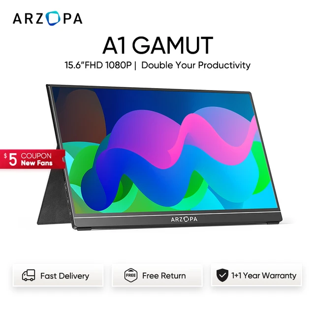 Arzopa-ポータブルモニター,15.6インチ,1080p,hdr ips,fhd,usb  c,hdmi,ラップトップ,pc,huawei,asus,スイッチ,xbox,ps4用