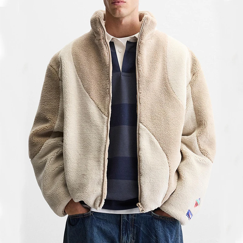 Men Stand Up Collar Thicken Fleece Jacket Outdoor Windproof Warm Coat Autumn Winter 3