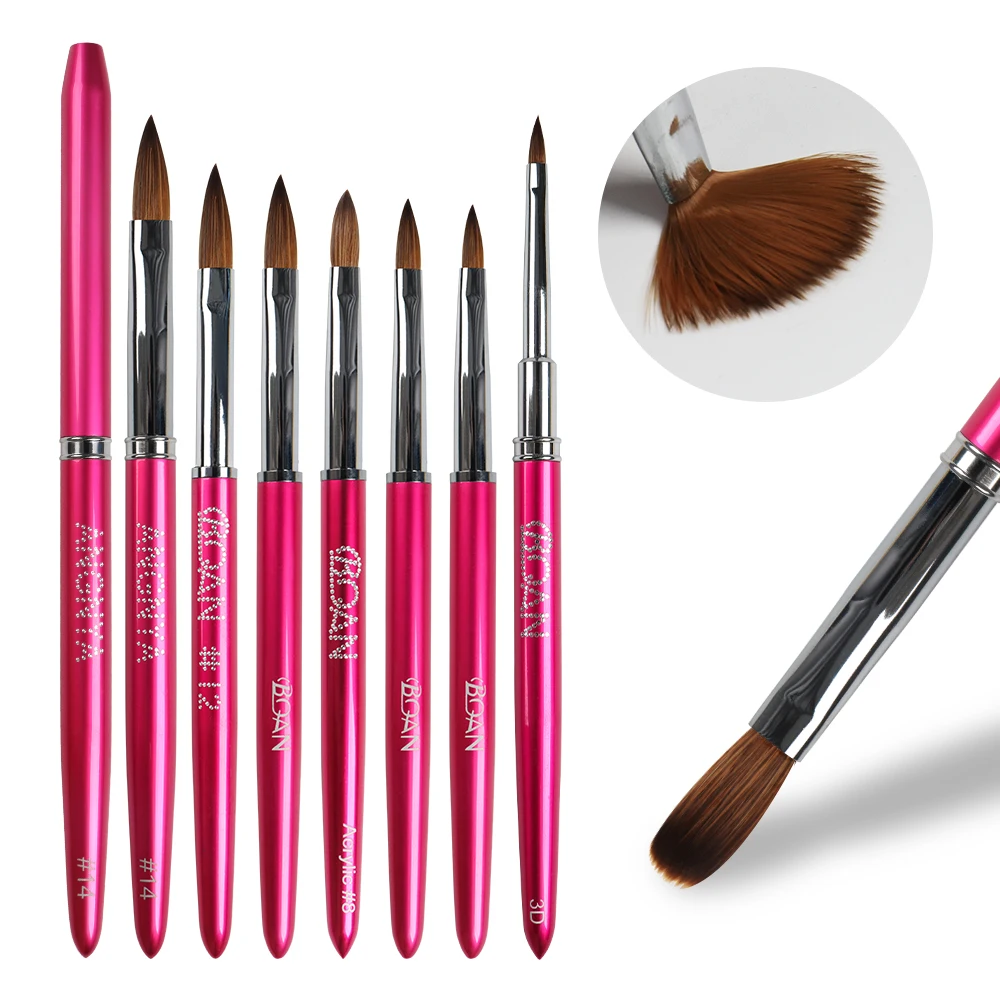 Rose Gold  Acrylic Nail Brush 3D Pure Handmade Nail Brushes For Acrylic Application Professional Nylon Nail Art Brush Set 2