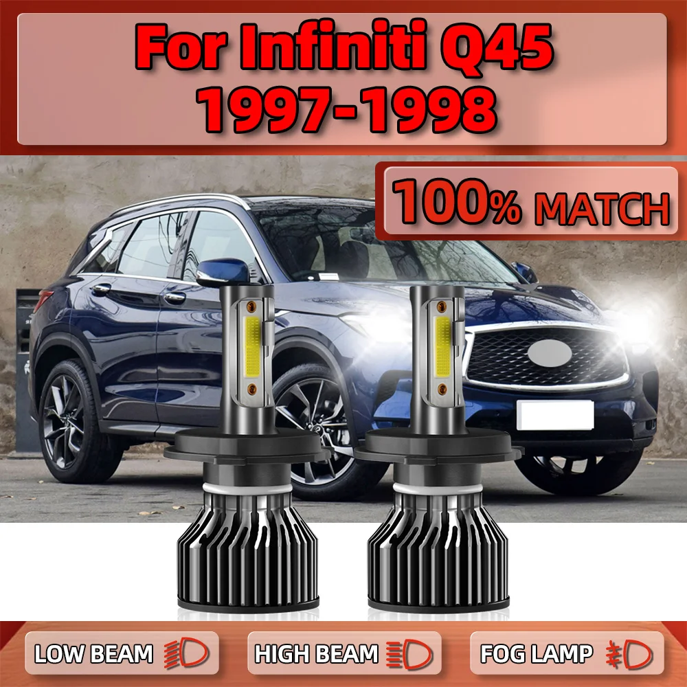 

20000LM Canbus LED Headlight Bulbs 120W High Low Beam Car Lights 12V Turbo Lamps 6000K White For Infiniti Q45 1997 1998