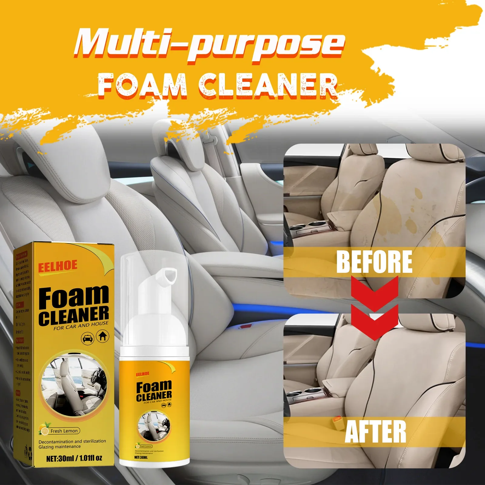 Car Cleaner Spray Car Cleaner Interior Cleaner Foam Cleaner Spray 30/60/100ml Multi-Purpose Interior Cleaner Seat Steering Wheel Powerful Decontamination Foam Cleaning Spray Car Content Supplies