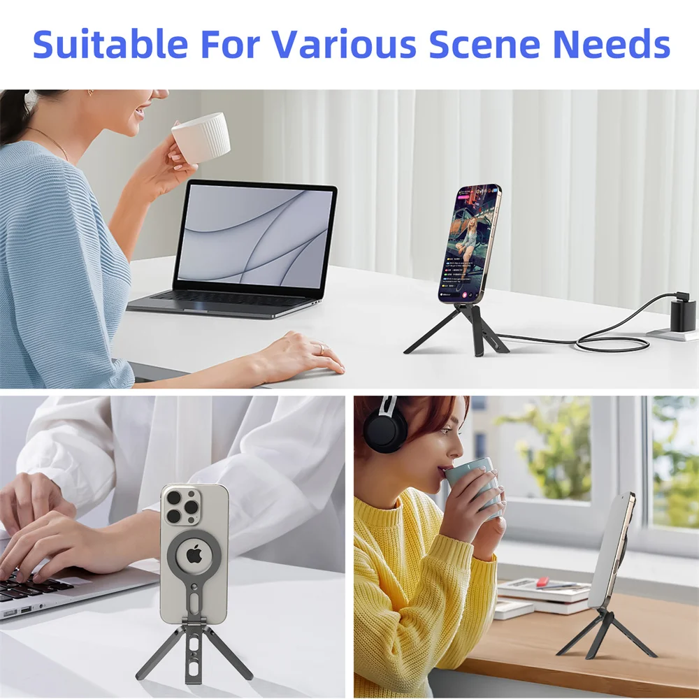 Aluminum Phone Tripod Stand with Magnetic Mount for iPhone and Android