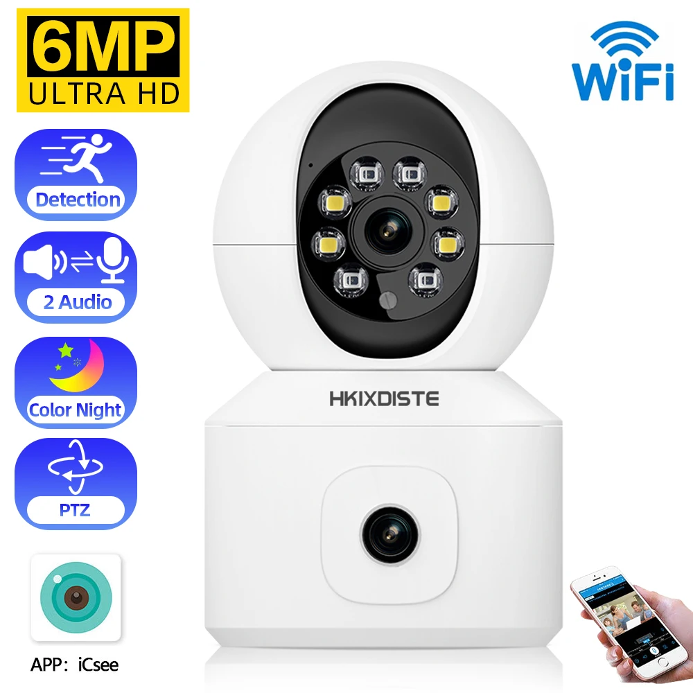 3K 6Mp Hd Ptz Ip Camera Dual Lens Telecamera Di Sicurezza Wifi Wireless Smart Home Audio Sorveglianza Baby Monitor Camera Icsee