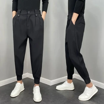 Spring Summer New Men Casual Suit Pants Korean Slim Harem Pants Wild Vintage Loose Solid Fashion Blazer Trousers Men's Clothing