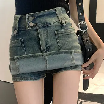 Denim Skirts Women Creativity Leisure Graceful Cool Ladies Simple Daily All-match Streetwear Classics Modern Spring Attractive