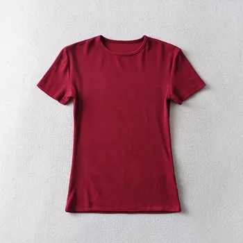 Casual Summer Woman Skinny Fit T-shirt Tight Short-Sleeve O-neck Tee Basic Solid Crop Tops T Shirt 1