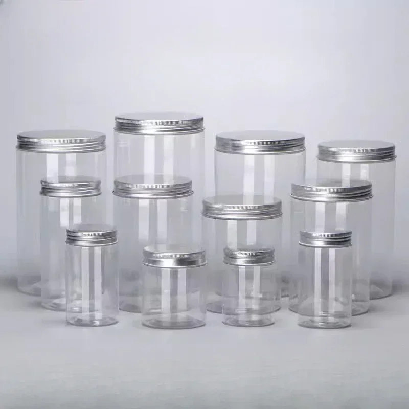 10pcs Aluminum Silver Lid Sealed Jar Food Grade Transparent PET Empty Plastic Bottle Snack Candy Biscuit Storage Packing Bucket 2