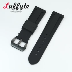 Versatile Sport Silicone Watch Strap with Black Clasp, Rubber Wristband Replacement - 24mm (Black)