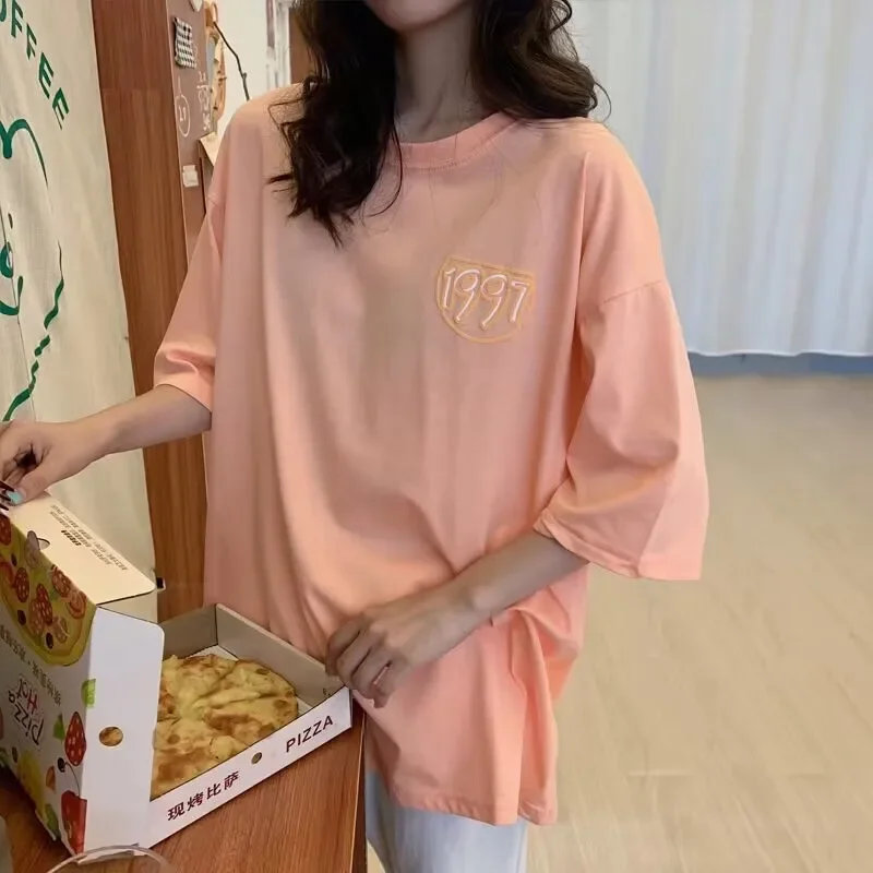 

Breathable print monogram crewneck cotton T-shirt women's summer 2023 new short sleeve top
