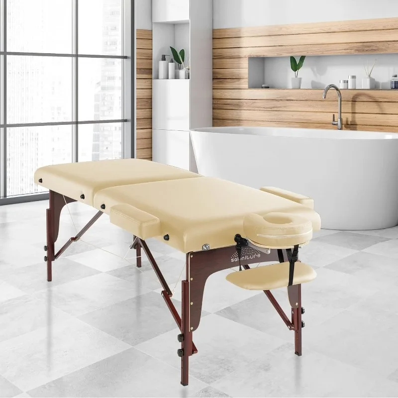 Portable Lightweight Bi-Fold Memory Foam Massage Table  - Includes Headrest, Face Cradle, Armrests and Carrying Case