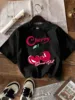 Korean Style Simple Fruit Cherry Print Cotton T Shirt For Kids Adults Trendy Street Harajuku Tees Daily Girls Summer Sweatshirts 4