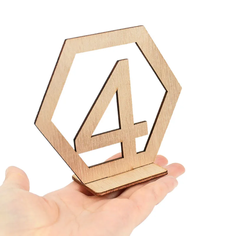 1-40 Wooden Table Numbers Hexagon Shape with Holder for Wedding Engagement Birthday Party Table Decor Digital Wooden Sign