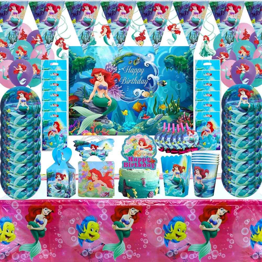 Ariel Little Mermaid Princess Undersea Mermaid Cup Tray Balloon Girl Birthday Party Decorations