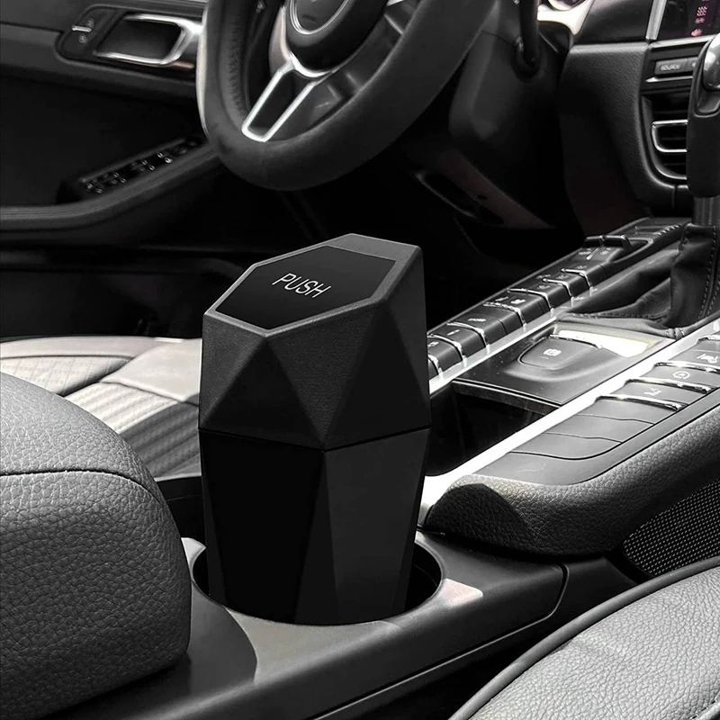T84C-2X Car Trash Can With Lid Portable Vehicle Auto Car Garbage Can Mini Garbage Bin For Car, Home, Office Black