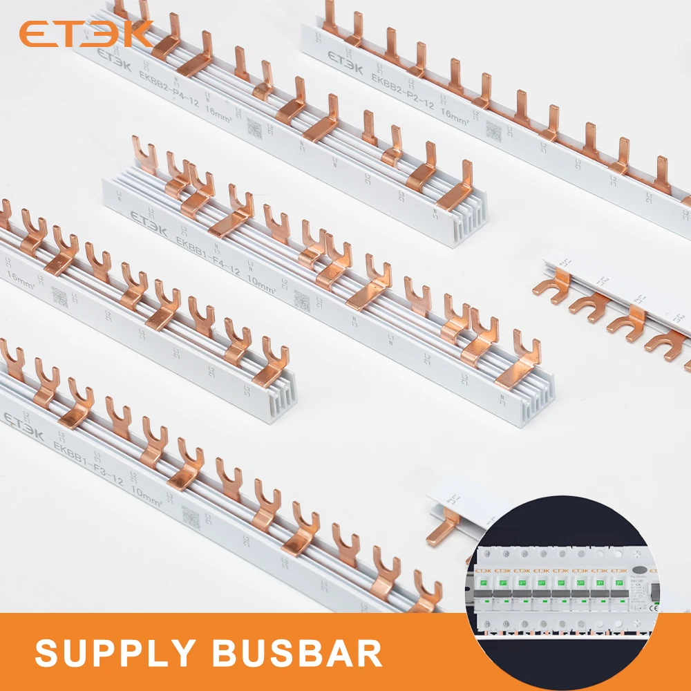 ETEK Copper Electrical Busbar 1P/2P Pin/Fork Type 12way 8way 6way For 63A MCB Connector