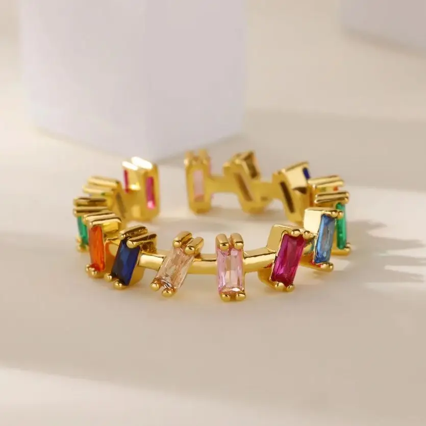 Zircon Bar Rings For Women Gold Stainless Steel Adjustable Ring