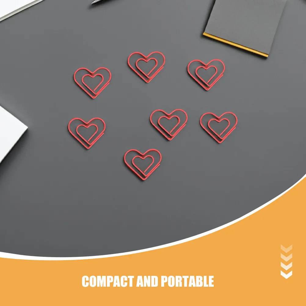 100Pcs 귀여운 하트 종이 클립 저널을위한 빨간색 금속 클립 사무실 스크랩북 DIY 프로젝트 사랑 모양의 북마크