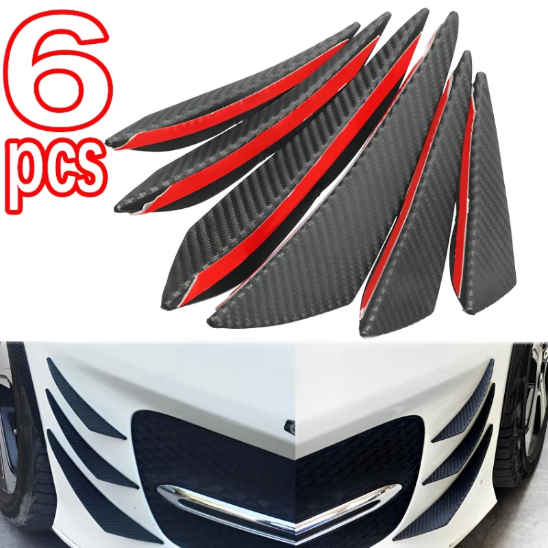 

4/6PCS Carbon Fiber Universal Front Bumper Lip Diffuser Splitter Fins Body Spoiler Canards Valence Chin Car Tuning Canard Decor