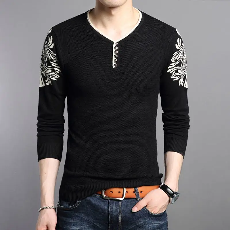 

Fashion Men Knitted Sweaters Pullovers Spring Autumn Korean Streetwear Male Clothes Long Sleeve V-neck Basic Casual Loose Tops