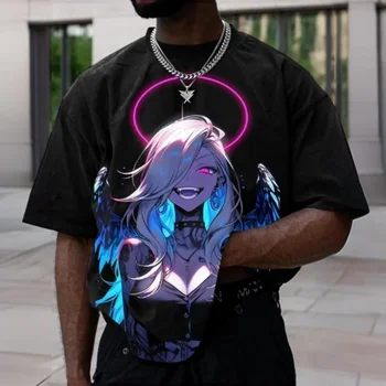 Men's 3D Animated Character Printed Short Sleeved T-shirt, Fashionable Streetwear, Oversized Loose T-shirt, 2024 Top