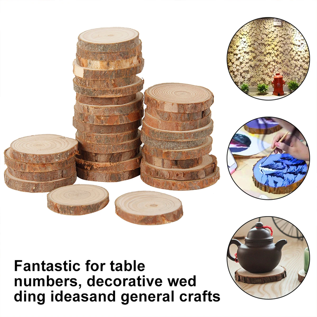 30/60Pcs Natural Wood Slices DIY Wood Christmas Ornaments 3-4cm Round Unfinished Rustic Wood Pieces Decoration for Wedding Party