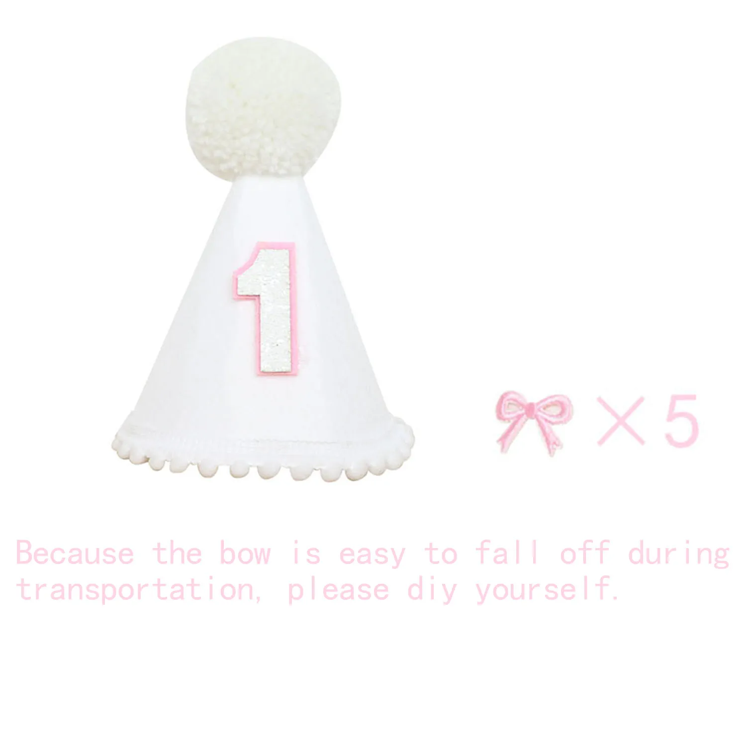 Pink Bow 1st Birthday Hat Handmade Party Decoration Cone Hat First Birthday Photography Atmosphere Prop for Girls