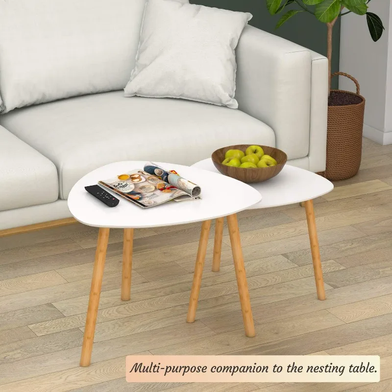 Bamboo Nesting Coffee Tables-Small Coffee Table for Living Room, Set of 2 Triangle End Table Modern Side