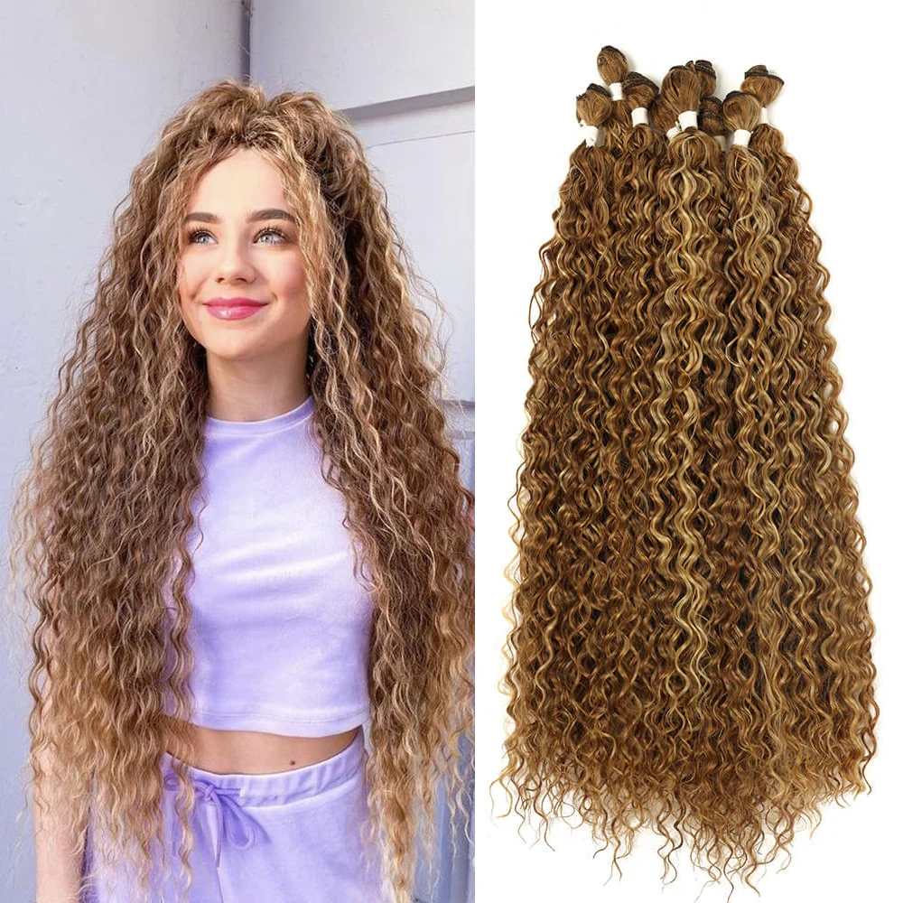 Synthetic Curly Hair Bundles Water Wave Hair Extension Afro Kinky For Women Heat Resistant Fiber Daily Holiday Wear