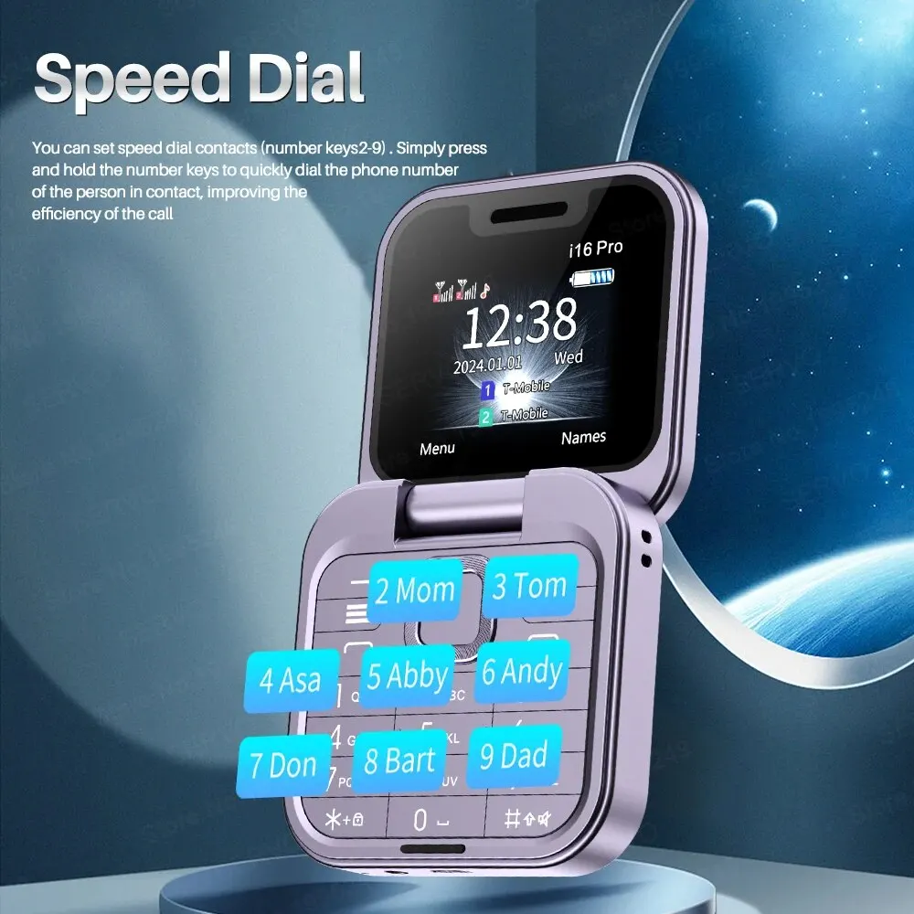 SERVO Original i16 Pro Foldable Mini Mobile Phone 2SIM Card Speed Dial Fold Telephone Magic Voice Blacklist Flip Cellphone TypeC 6