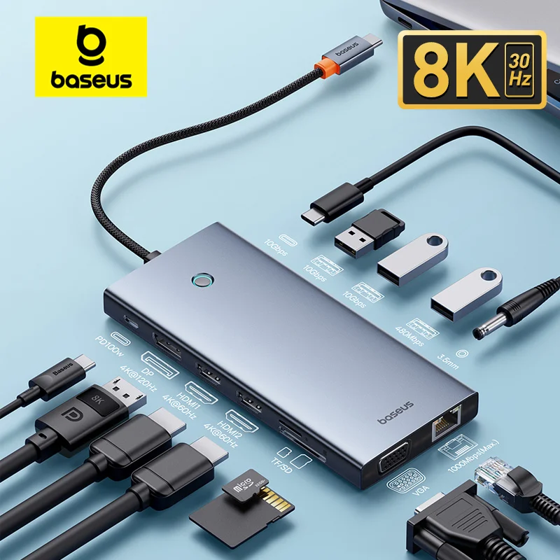 Baseus 8K@30Hz USB HUB Type C to DP HDMI compatible RJ45 PD 100W Adapter For Macbook iPad Pro Air M2 M1 Laptop Accessories, ,   - AliExpress