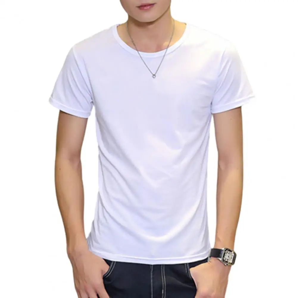 

Slim Fit T-shirt Men's Summer Solid Color T-shirt with Round Neck Short Sleeves Soft Breathable Slim Fit Casual Top for Men