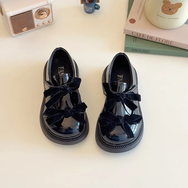 Children Leather Shoes Spring New Princess Shoes for Girls Wine Red Versatile Kids Fashion Wedding Party Mary Jane Glossy