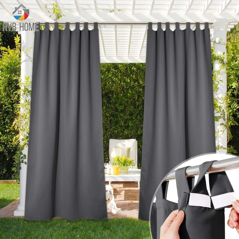 

RYB HOME 2Pcs Outdoor Curtains Waterproof Indoor Outdoor Blackout Privacy Curtains for Patio Pool Hut Pavilion Gazebo Pergola