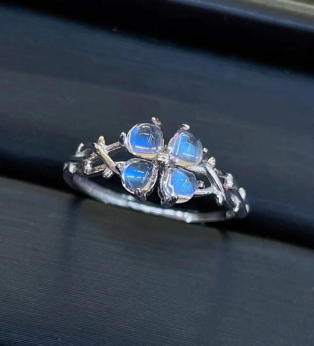 

New S925 Sterling Silver Natural Indian Moonlight Stone Butterfly Beautiful Opening Design Ring Without Optimized Main Stone