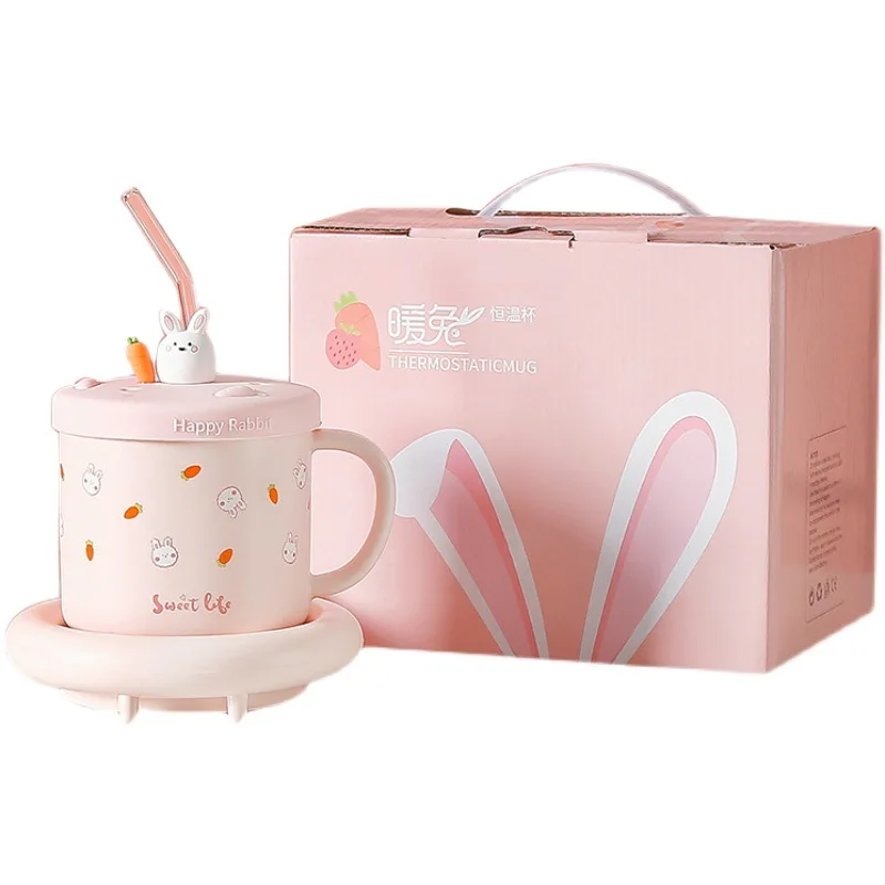 55℃ Rabbit Coffee Mug Heating Pad Cup Warmer Constant Temperature Coaster Electric Mug Mat Milk Tea Water Heater Gift Set 4