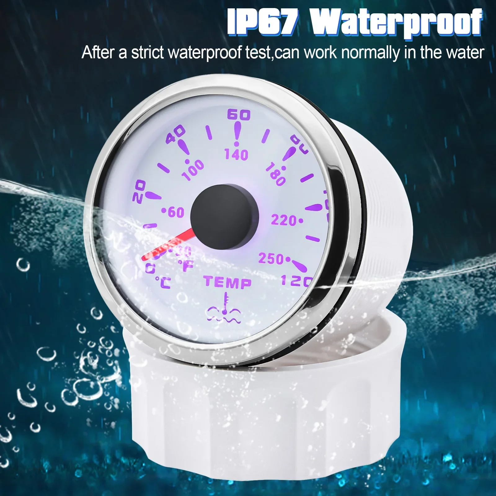 7 Colors Backlight 52MM Water Temperature Gauge 0~120℃ Water Temp Sensor 1/8NPT