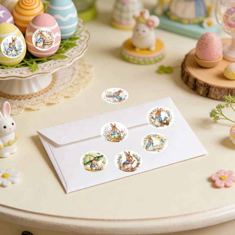 500 Stück/Rolle Runde Oster-Aufkleber Niedliche Hasen-Sticker Geschenkversiegelungsetiketten Backverpackung DIY Geschenkbox-Deko – Detail 8
