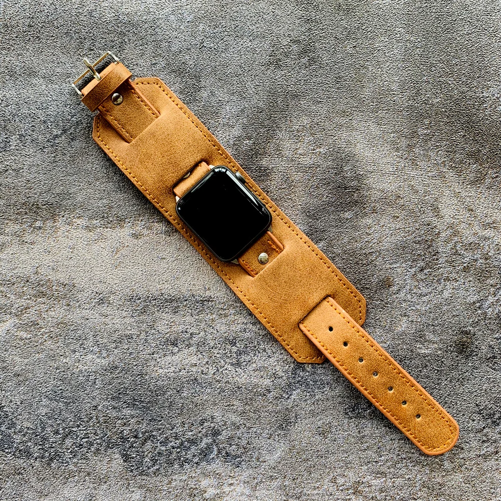 

Punk Cuff Style Bracelet Belt For Apple Watch Band 40mm 41mm 42mm 44mm 45mm Leather Watchband iWatch Strap Series 3 4 5 6 7 8 SE