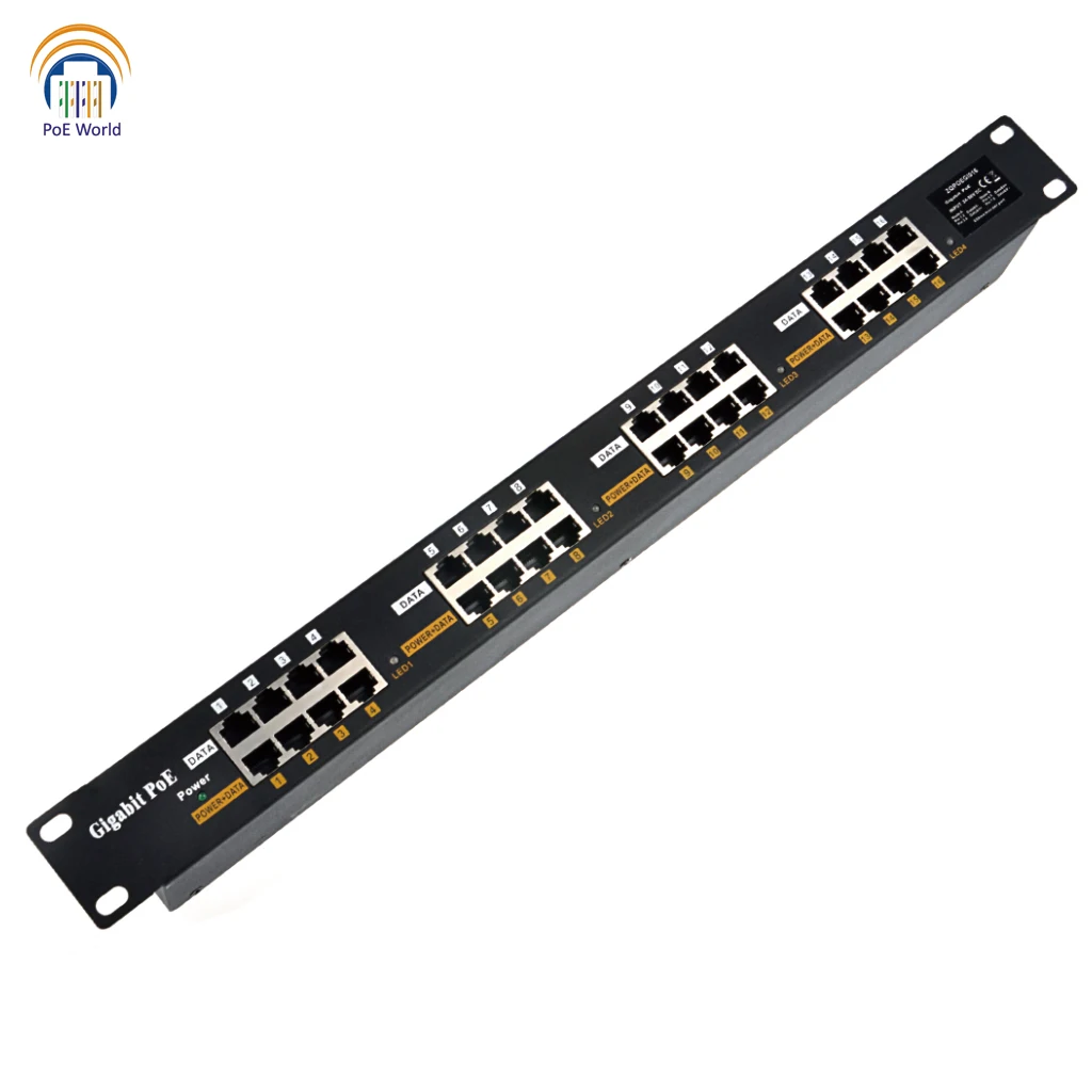 16포트 기가비트 PoE 패치 패널 이더넷 48V 패시브 PoE 인젝터(IP 카메라, VOIP 전화용)