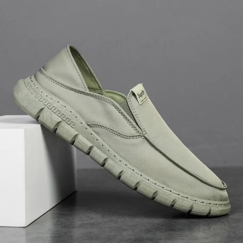 

Мужские повседневные парусиновые туфли, Осенние однотонные рабочие лоферы на плоской подошве с круглым носком для вождения и прогулок, мужские спортивные туфли