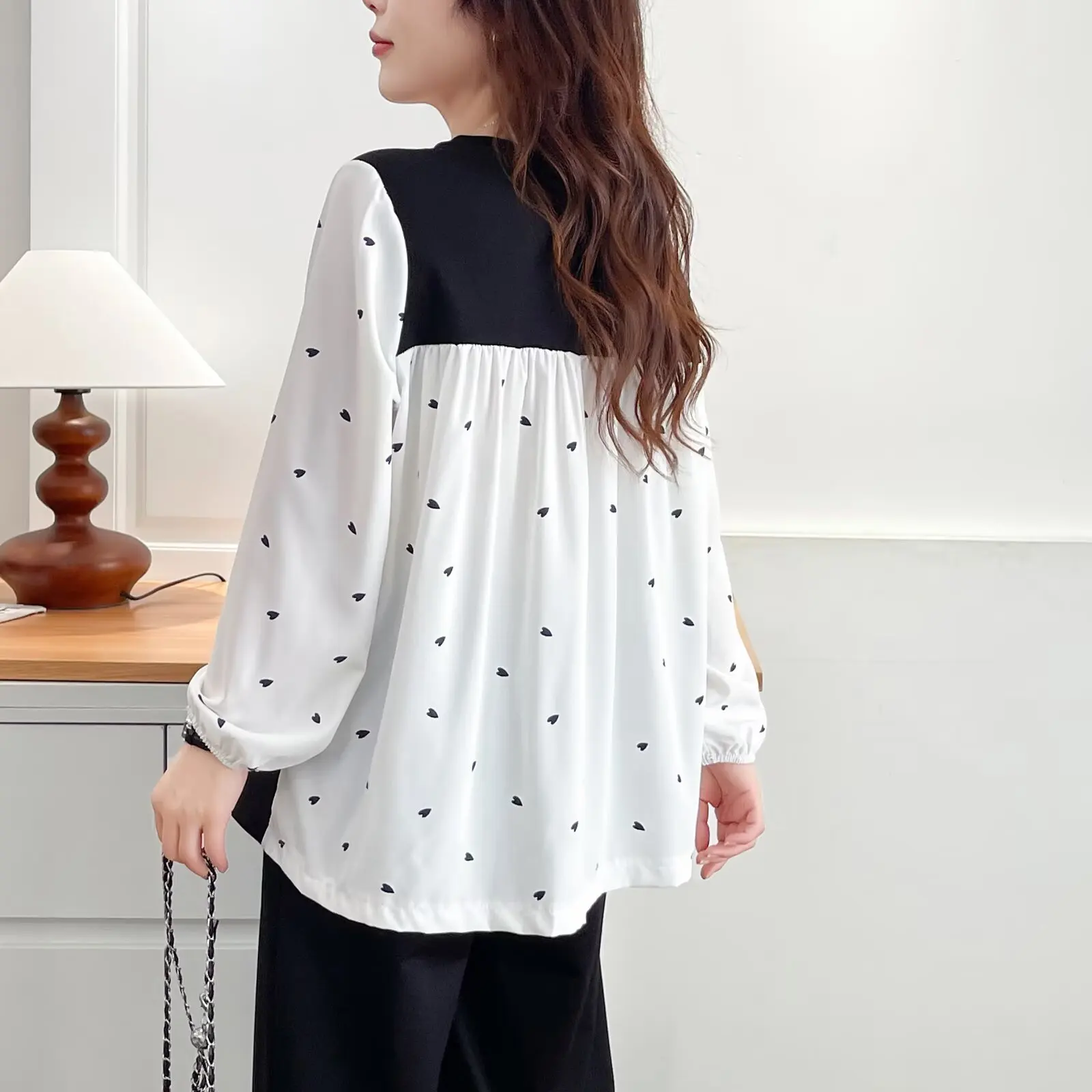 Fashion Plus Size Women's Blouses Autumn New Style Chiffon Patchwork Long Sleeved Top Stylish Fake Two Pieces 2521