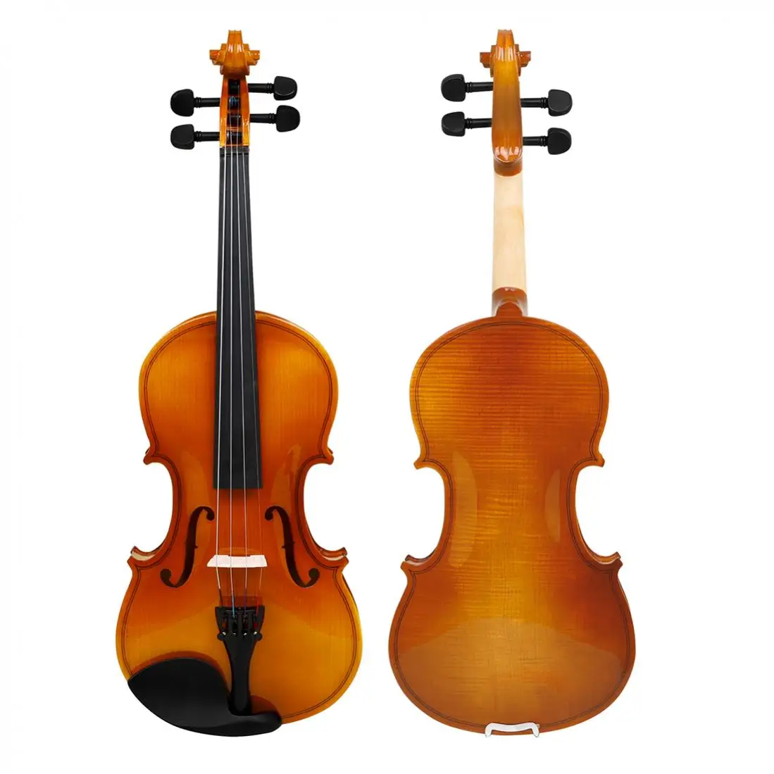 4/4 3/4 1/2 1/4 1/8 Bright Solid Wood Acoustic Violin for Beginners with Case & Bow, Ebony Chin Rest Natural Color Fiddle