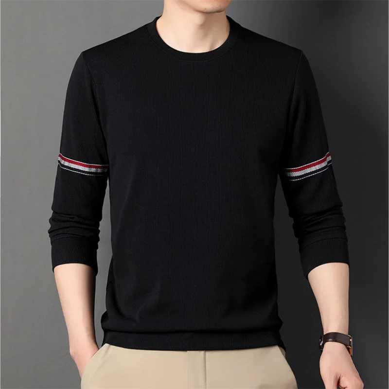 Autumn Winter Men Simple Long Sleeve Sweater Korean Stripe New Business Casual Basic Versatile Knitted Bottoming Pullovers Tops