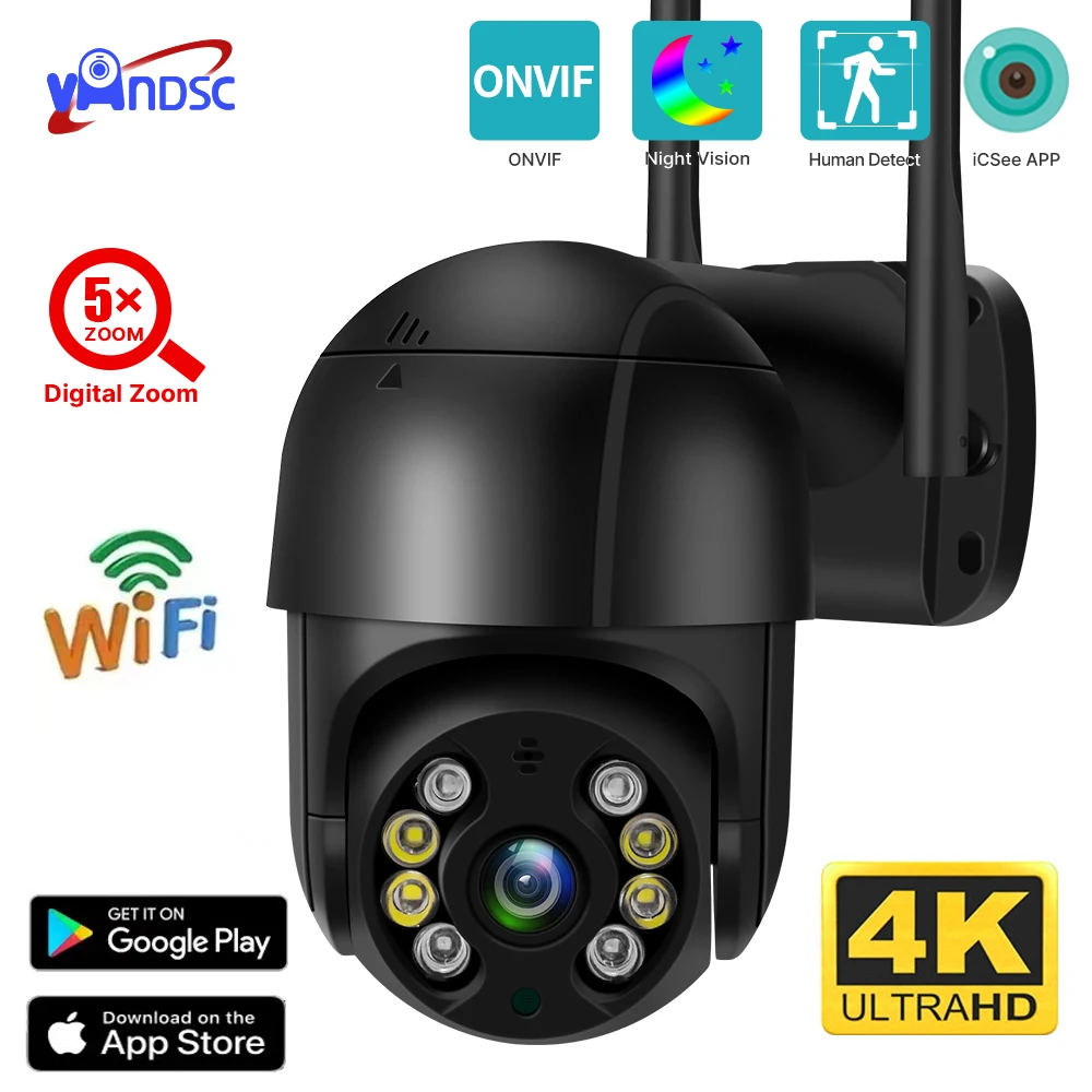 

8MP 4K WiFi Smart Camera 5X Digital Zoom PTZ IP Night Vision AI Human Detection Voice Interaction Wireless Monitoring Monitor