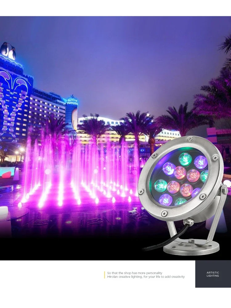 LED 수중 조명 IP68 강철 램프 본체 DC12V/24V 정원 수영장 조경 조명용 안전 전압 3W-12W 스테인레스